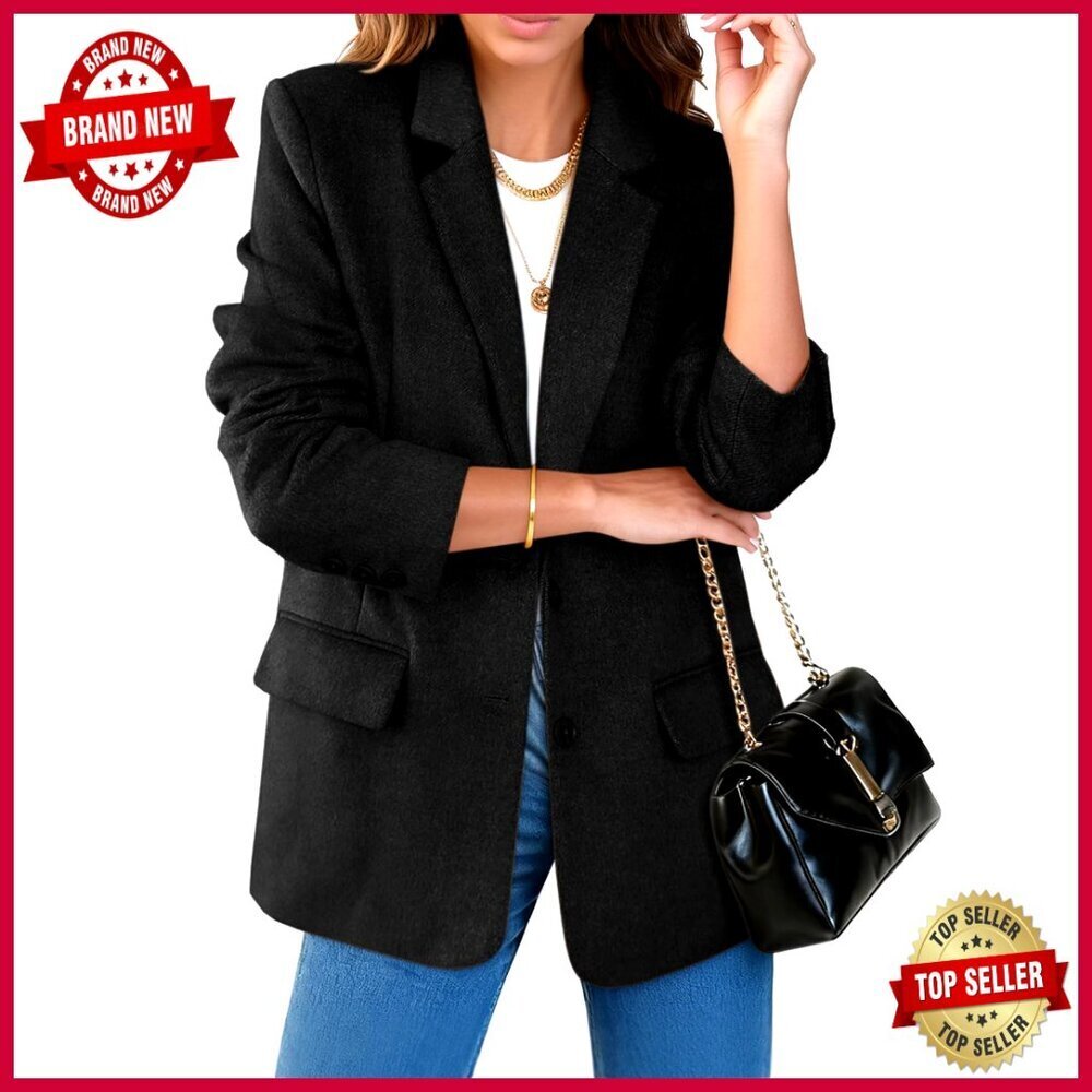 Women's Wool Blend Blazer Long Sleeve Notch Lapel Open Front Office